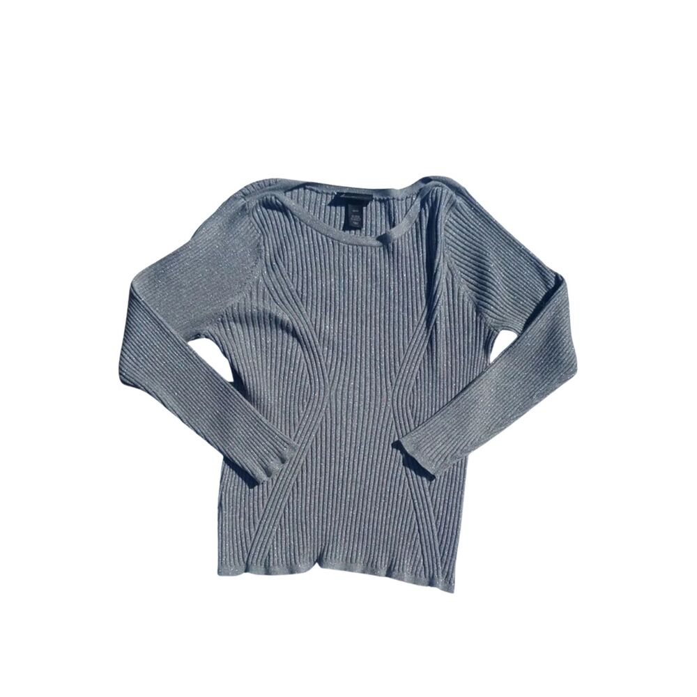 Women's Size 22/24 Lane Bryant Metallic Shimmer Silver Ribbed Crew Neck Sweater